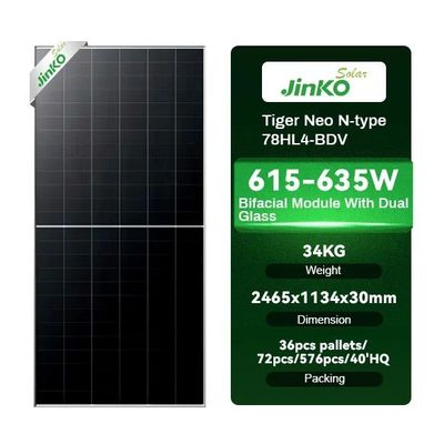630w Jinko Solar Tiger Neo N-Type MBB 16BB TOPCON 78 Μονόκυτταρα Μονόηλιακά πάνελ