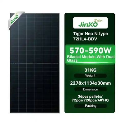 Jinko JKM570-590N-72HL4- V -F7-EN Μονοπρόσωπο ηλιακό πάνελ για 30- και 182mmx182mm Cell