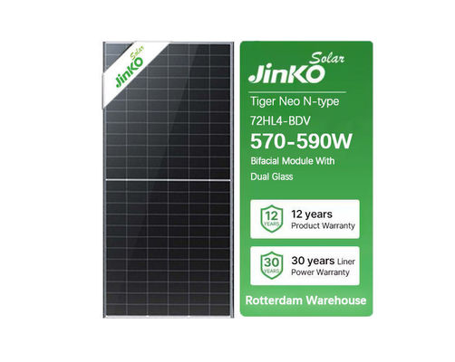 Ηλιακό πάνελ Jinko 550w 570w 575w 580w 585w 590w 600w Διπρόσωπο Jinko Tiger Neo N-type 72HL4-BDV