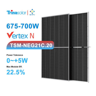 Διπλό πλευρικό διπλό γυαλί 700W μονοκρυσταλλικό ηλιακό πάνελ τύπου N για μέγιστη απόδοση