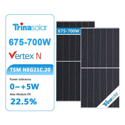 Τρίνα διπρόσωπα ηλιακά πάνελ τύπου N 680W 700W Δύναμη για το σπίτι με μέγεθος κυψελών 210mmx210mm