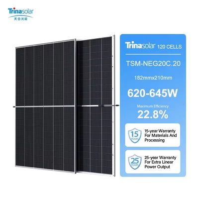 Trina Solar 620-645W Μονό διπρόσωπο διπλό γυαλί Μαύρο πλαίσιο Ηλιακά πάνελ για ημικόλλητο κύτταρο