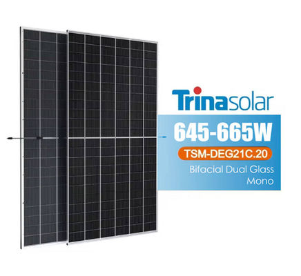 Ηλιακό πάνελ Τρίνα 645w 650w 650watt 655w 660w 665w Μονό μισό κύτταρο διπρόσωπο διπλά γυαλί